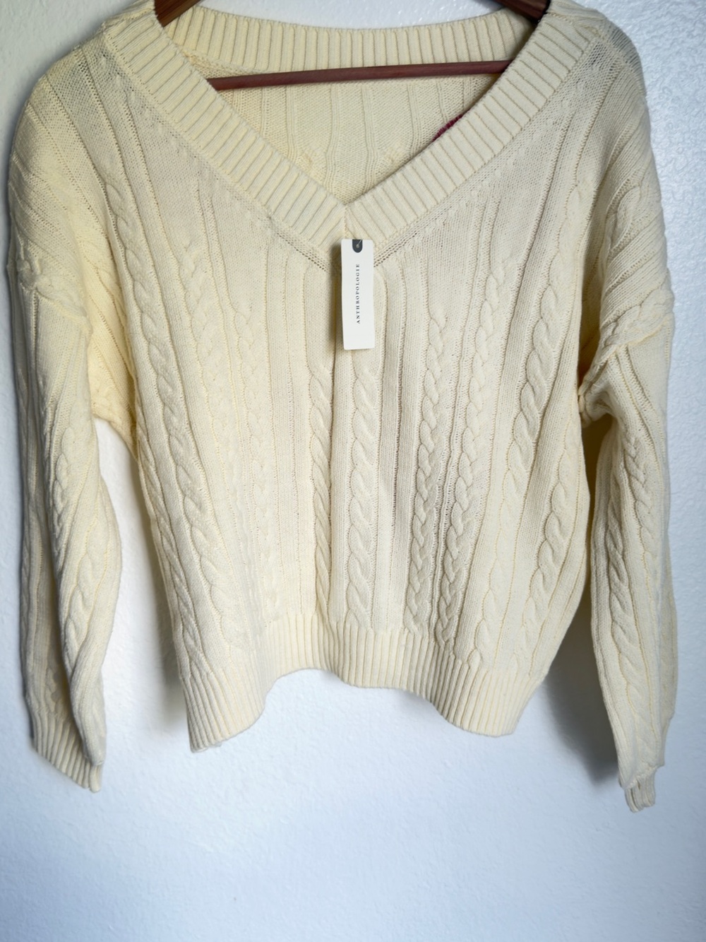 Anthropologie Cable Knit Flamingo Sweater NWT Size S Ivory Pink